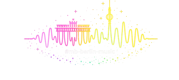 Illustration von Berliner Wahrzeichen mit einer farbigen, wellenf&ouml;rmigen Linie, die das Brandenburger Tor und den Fernsehturm verbindet.
